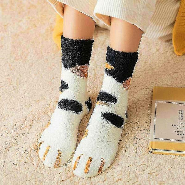 Cat S Dame Varme Bløde Fluffy Sengestrømper Loun Hjemmesko Gulvstrømper Black dot