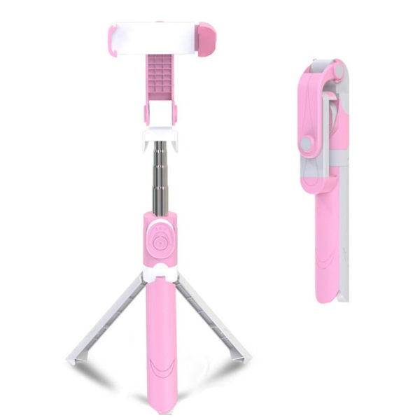 Mimigo Tripod Selfie-keppi Vaakasuora Ja Pysty Teline Bluetooth Selfie-keppi Ruostumaton Teräs Kulma Säädettävissä Kädet Vapaat Pink