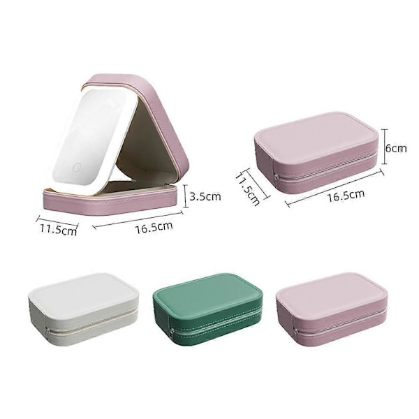 Resväska för smink med LED-spegel, sminkorganisatör för kvinnor, kosmetika- och smyckesförvaringsväska med belysning och dimbar touch-kontroll Pink