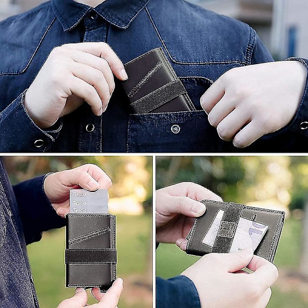 Miehille tarkoitettu luottokorttikotelo, aito nahka ja alumiini, ohut lompakko, minimalistinen, RFID-suojaus, älykorttilompakko, siteellä |kortti