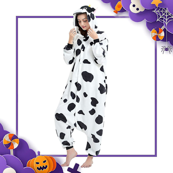 Unisex-aikuisen onesie-pyjama, eläimen yhden kappaleen Halloween-asu, jouluyöasu, haalari Cow XL