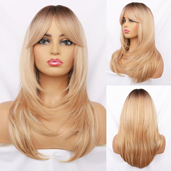 Fluffig, lång blond damperuk med lång lugg