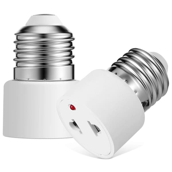 2 stk 220V E27 Sokkel Lampeholder Pære Adapter Omformer til US Plugg 2 Hull Flat Stikkontakt for Hjem Fluorescerende LED Lamper Konvertering (Hvit)