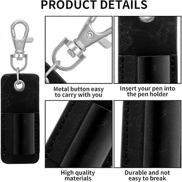 Bærbar PU læder badge lanyard pen opbevaringsetui (sort) 4 stk. (H-4)