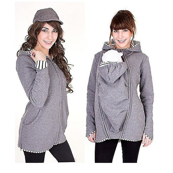 Maternity Winter Jacket Pregnant Women Hoodies Long Sleeve Carrying Newborn Maternity Outfits Casual Hooded Pregnant Sweatshirts gray L