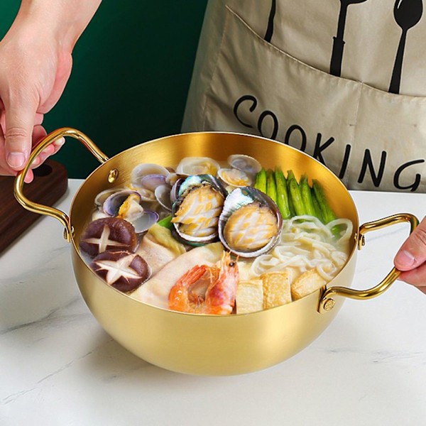 Ramen Noodle Pot Rask Oppvarming To Håndtak Koreansk Ramen Noodle Kokepanne Kjøkken Gadgets Golden 16 cm