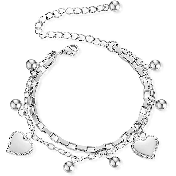 316L Rostfritt Stål Hjärtformad Charm Armband För Kvinnor Tonårsflickor Romantisk Gåva Silver/Ros/18k Guldförgylld Ot Spänne Armband - -