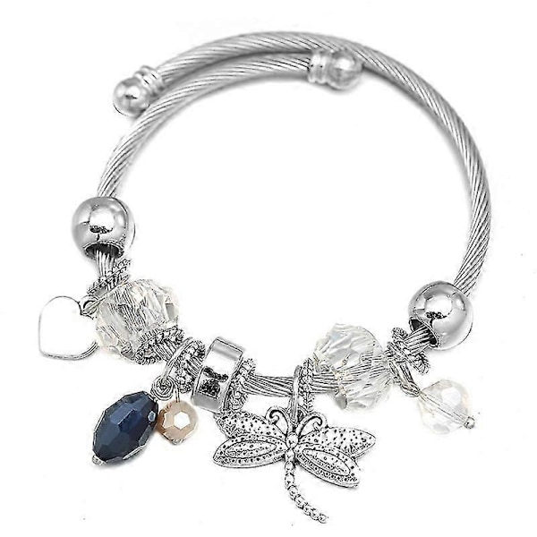 Uusi Dragonfly ruostumattomasta teräksestä valmistettu trendikäs helmikoristeinen rannekoru, 6 väriä, suljettavat rannekorut naisille, yksinkertaiset asusteet SILVER PLATED