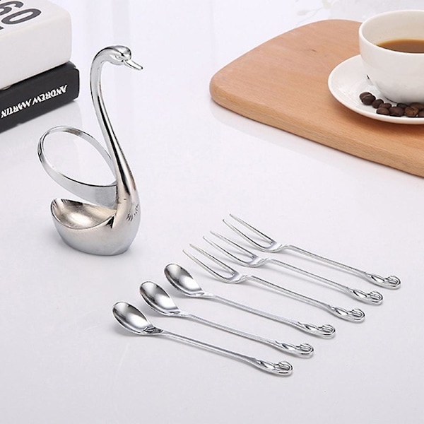 Svanformet bestikholder i rustfrit stål 1 Holder 3pcs Fork 3pcs Spoon