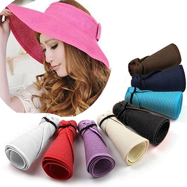 Solhatt Foldable Bred Brede Krem Elegant Jenter Sommer Bøtte Solhatt for Utendørs Black
