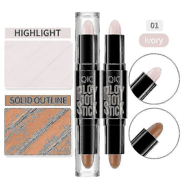 3-pakks sett med dobbeltsidig highlighter- og konturstift for sminke og concealer for 3D ansiktsforming og kroppssminke