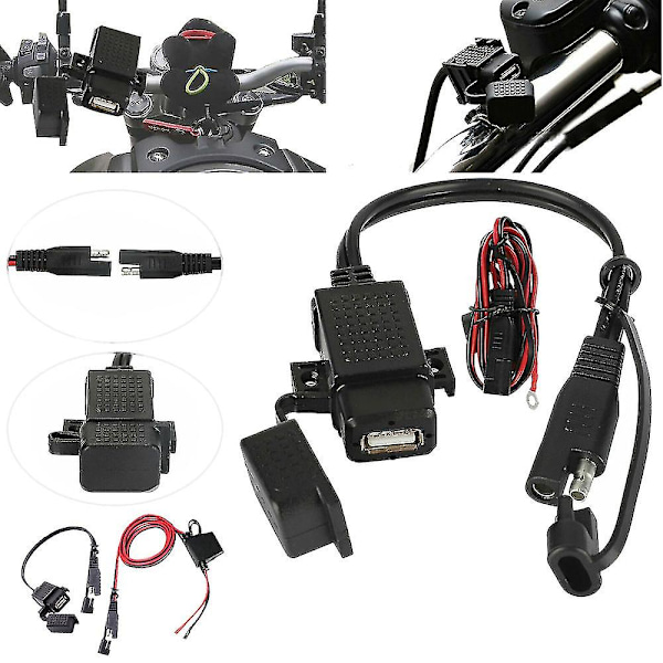 Motorcykel USB-lader SAE til USB-kabeladapter SAE hurtigkobling 2.1A vandtæt USB-port