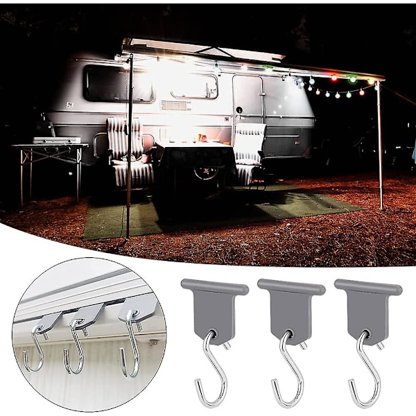 RV-markisekroge, 8 stk. markise S-krogophæng, RV-festlysophæng til campingtelt, autocamper, campingvogn, indendørs og udendørs juledekoration