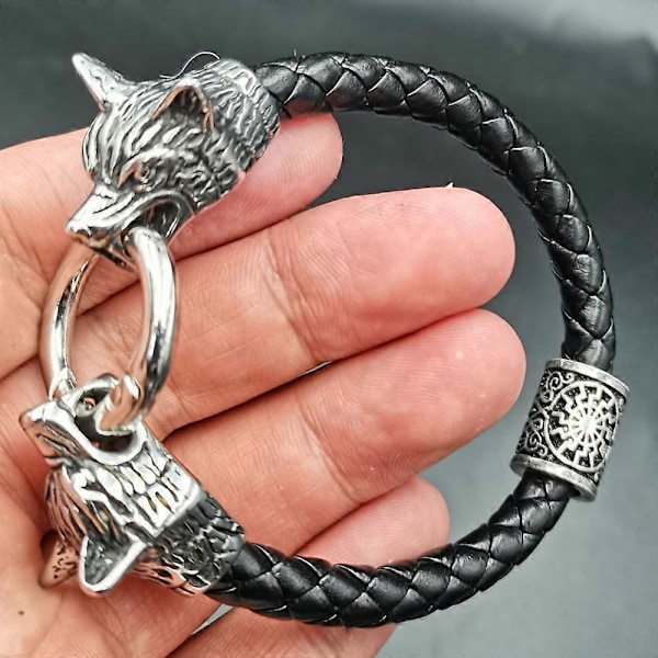 Viikinki riimuhelmi Sudenpää Rannekoru Ruostumaton teräs Nahkarannekoru black style 3