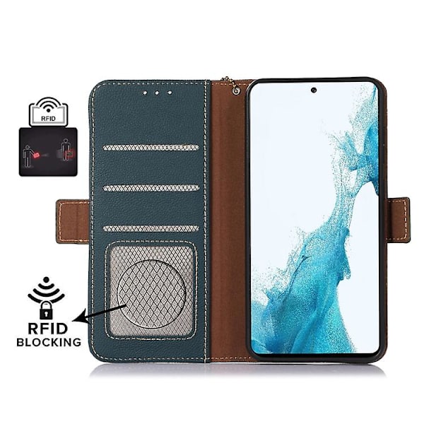 Til Samsung Galaxy S24 Side-magnetisk Tj Ægte Læder Rfid Mobiltelefon Etui Green