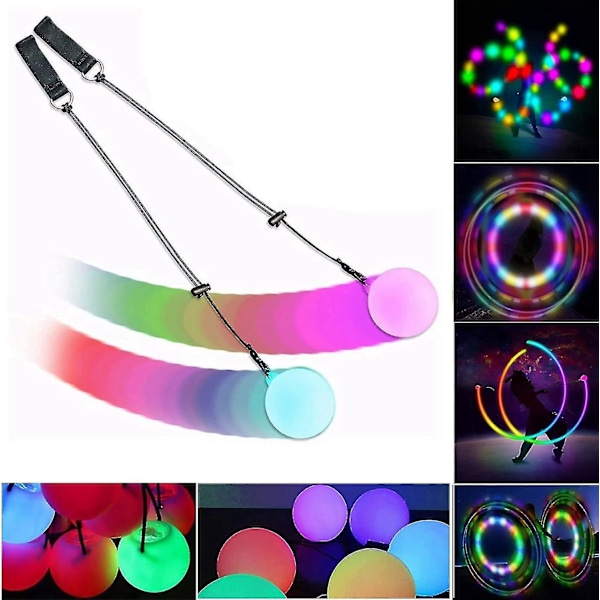 LED Poi-baller, Myke Poi-baller, Regnbue-fade & Høy Strobe Spinning Swirling Lys Rave Toy Poi Ball 1pcs