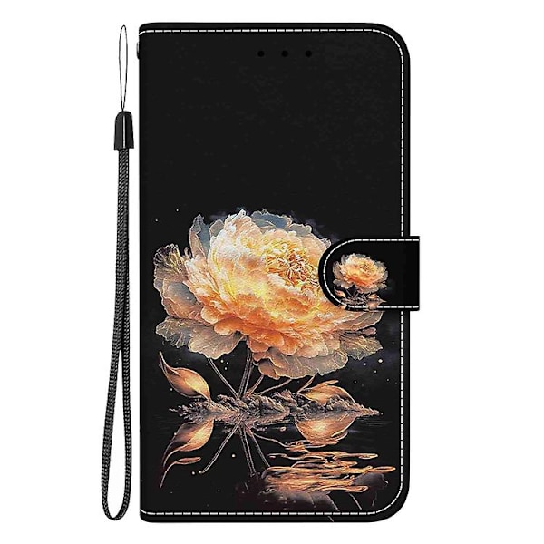 Mobiltelefonskal i läder med kristalltextur och färgad teckning för Samsung Galaxy S23 5g Gold Peony