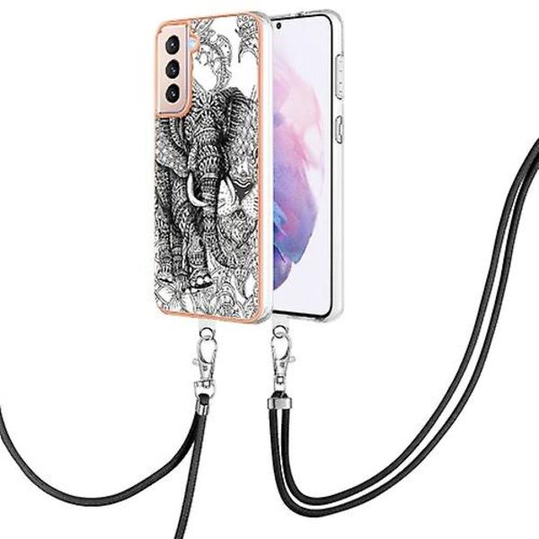 Samsung Galaxy S21+ 5g:lle sähköpinnoitettu, kaksipuolinen Imd-matkapuhelinkotelo, jossa on lariat Totem Elephant
