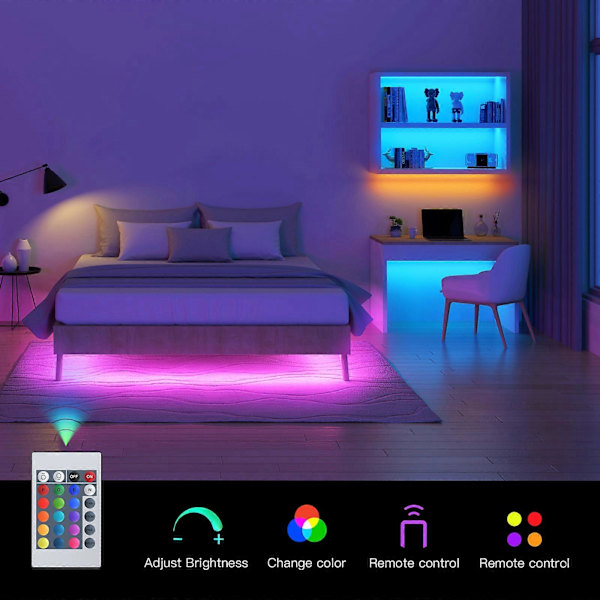 LTTENY 5m LED-lysstripe, fjernkontroll RGB lysstripe