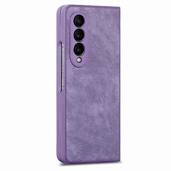 Skyddande Skal för Samsung Galaxy Z Fold4 med Integrerad Film, Retro Skin-Känsla, Vikbart Läder Purple