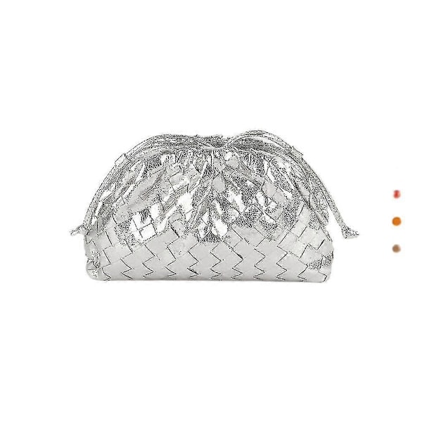 PU Vævet Taske Satchel Cloud Mini Læder Clutch Taske-Yvan Silver