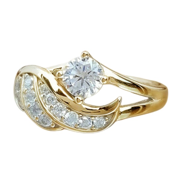 Kvinnlig ring kubisk zirkonisk inlagd rund legering ängelvingform vigselring förslag ring Golden US 10