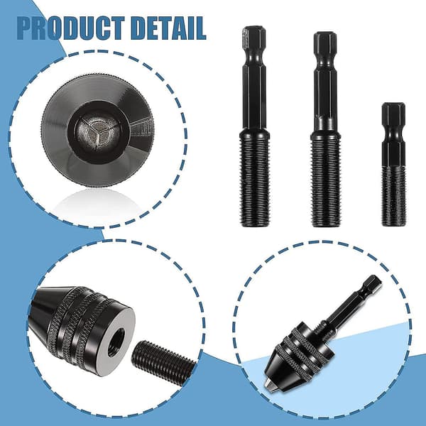 3 st Keyless Borrchuck 1/4 tum Hexskaft Keyless Borrchuck Konverter Borr Adapter för Slagborr