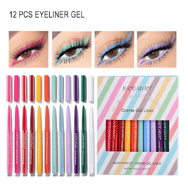 12 mattaväristä eyeliner-kynää, nopeasti kuivuva ja tahraamaton geelikynä