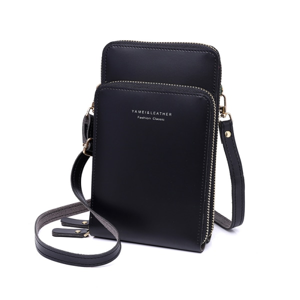 Cell Phone Crossbody Bag for kvinner - Liten PU-skinnveske for kvinner med kortspor og glidelås og stropp black