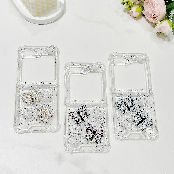 Til Z Flip 6 Transparent Etui, Sød Sommerfugl Slank PC Fire Hjørner Stødsikkert Cover Til Samsung Galaxy Z Flip 6 Til Kvinder Piger Blue