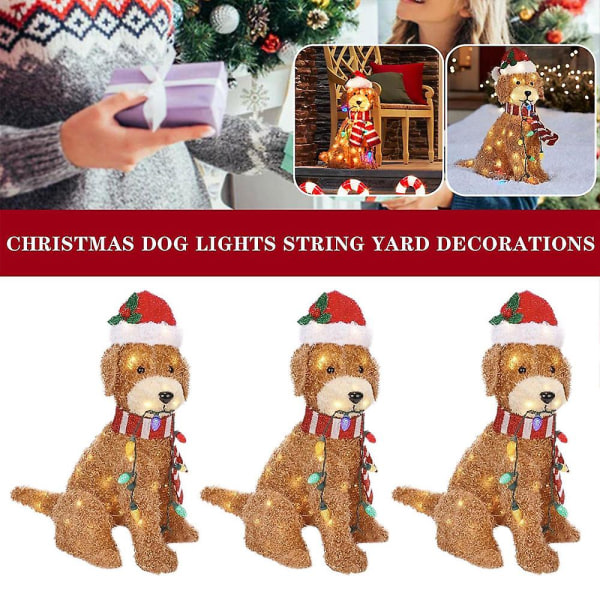Koiran jouluvalot merkkijonokoriste Ihastuttava joulupukkikoira valonauhalla kotiin nurmikon polulle