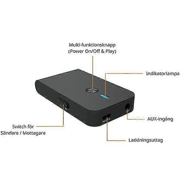 Trådløs Bluetooth-sender og -mottaker 2 i 1 Svart 1-pakning
