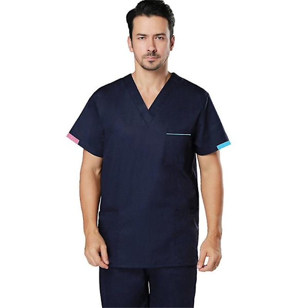 Scrubs Lääketieteellinen Uniformu Miesten Scrub-setti Lääketieteelliset Scrubs-paita ja -housut dark blue 2 l