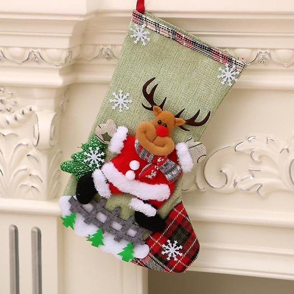 Christmas Stockings Socks With  Elk  Printing Xmas Candy Gift Bag Fireplace Xmas Tree Decoration New Year