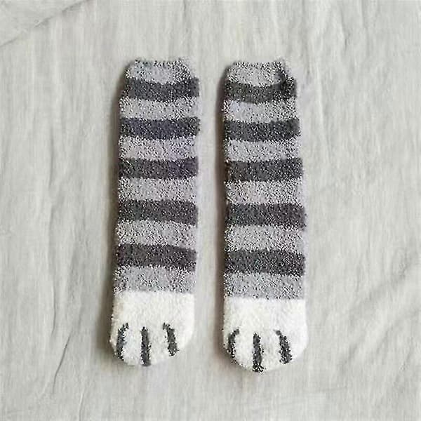 Cat S Dame Varme Bløde Fluffy Sengestrømper Loun Hjemmesko Gulvstrømper Grey stripes