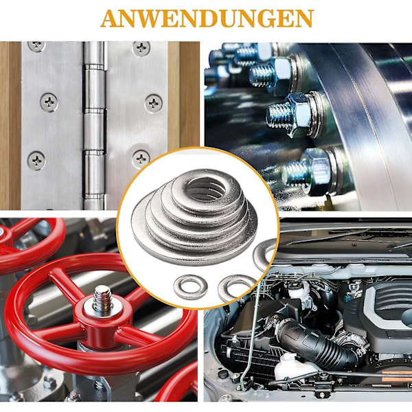 225 stk 304 Rustfritt Stål Flate Skiver Sortiment, m3 M4 M5 M6 M8 M10 M12 Flat Washer For Tetting Skruer Tetningsringer - Kommer Med Boks (grå)