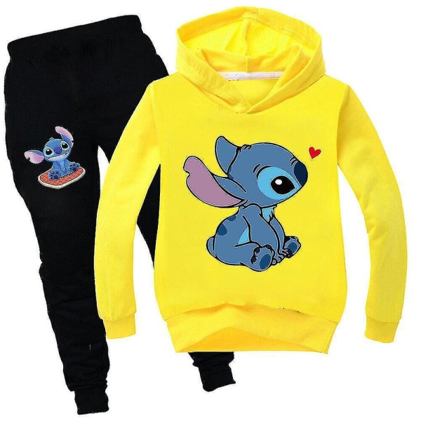 Lilo Stitch Træningsdragt 2stk Hættetrøje Top Hættetrøje Bukser Outfit Sæt Sportstøj til børn Yellow 130 cm