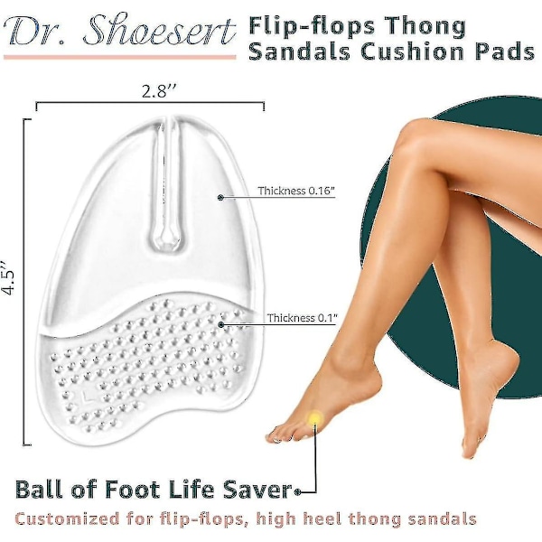 3 par metatarsal dynor för flip-flops, gel metatarsal dynor för flip-flops tofflor sandaler, framfot P Transparent