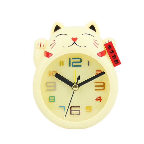 Søt Lucky Cat-vekkerklokke, barneklokke ved sengen i studiet, mini digital vekkerklokke, den beste gaven til barn (gul)