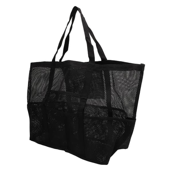 Vikbar axelväska i nylon, multifunktionell strandväska i mesh för resor och camping Black