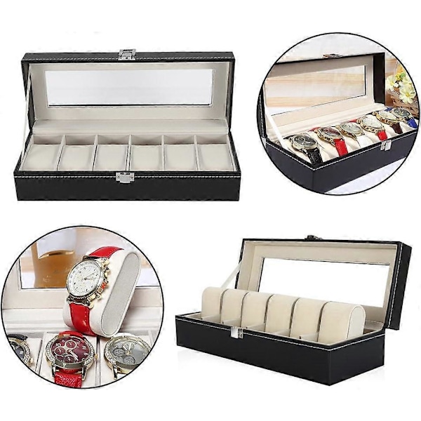 Klocklåda i läder med 5 fack, klockfodral, display, klocksmyckesorganisatör, män och kvinnor 5-digit watch box