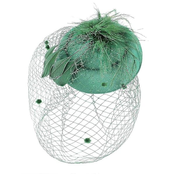 Fjäder Mesh Hatt Dam Mesh Slöja Hårnål Hatt Party Huvudbonad green