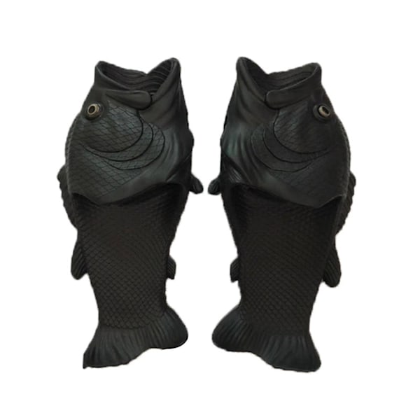 Unisex 3D-Kala Simulaatiotossut Kesähauskat Muodikkaat Sandaalit Ulkokäyttöön Black 44-45