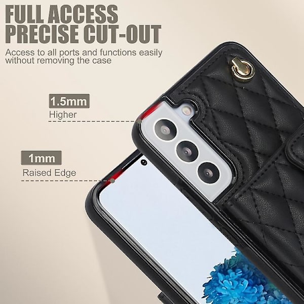 Horisontellt plånboksfodral i läder för Samsung Galaxy S22 5g, diagonalt bärbart, rombiskt Black