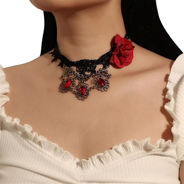 Goth Choker Halskæde Kvinder Blomst Choker Gothic Choker Rose Choker Lace Choker