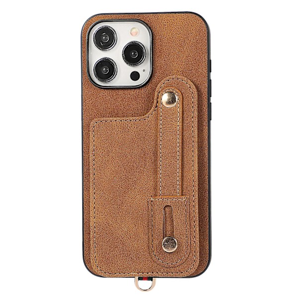 Iphone 14 Pro Max -kotelo, jossa jalusta ja korttipidike, Tpu+nahkainen puhelinkotelo Brown