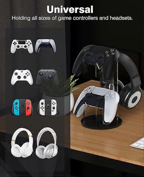 Spilcontroller Stativ/Hovetelefon Stativ, 2-i-1 Akryl Universal Stativ, Velegnet til PS4 PS5 Xbox One Xbox Series Stativ Spil Tilbehør, Controller He white