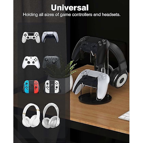 Spillkontrollstativ/Hodetelefonstativ, 2-i-1 Akryl Universalstativ, Passer for PS4 PS5 Xbox One Xbox Series Stativ Spilltilbehør, Kontrollør He white