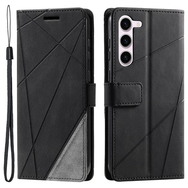 Imprinted Lines Läderfodral med Plånboksstöd till Samsung Galaxy S23 Black