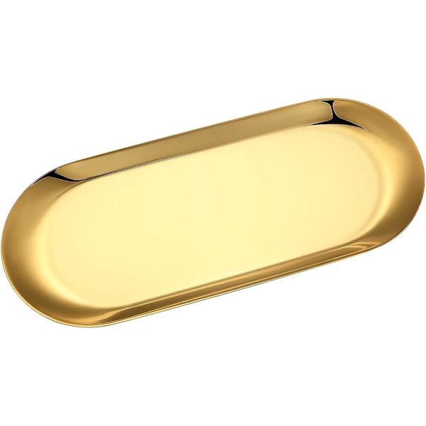 Guld serveringsbakke, ovalt rustfrit stålbakke, dekorativ nipsbakke, smykker kosmetik opbevaringsbakke, te frugt håndklæde skål